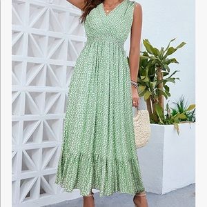 Green flowy garden dress